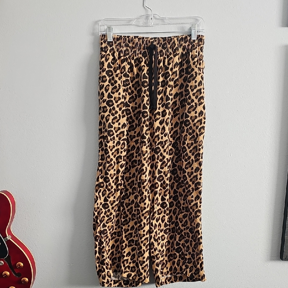 Lucy & Yak Chuck Leopard Print Pull-on Wide Leg Crop Pant Size Small 100% Cotton